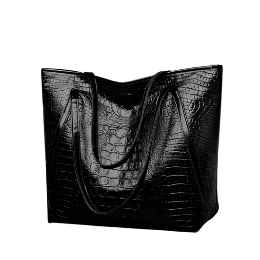 Black Crocodile Print PU Tote Bag for Women