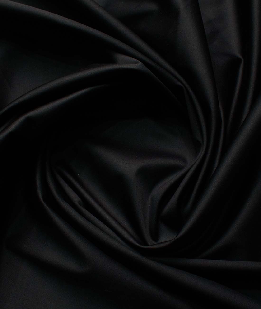 Men’s 60’s Premium Cotton Lycra Stretchable Solids Unstitched Shirting Fabric (Jet Black)