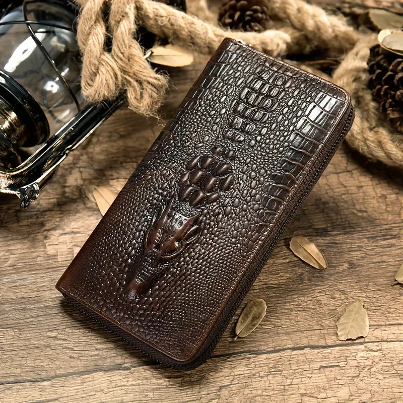 Crocodile Pattern Vintage Genuine Leather Long Wallet For Men