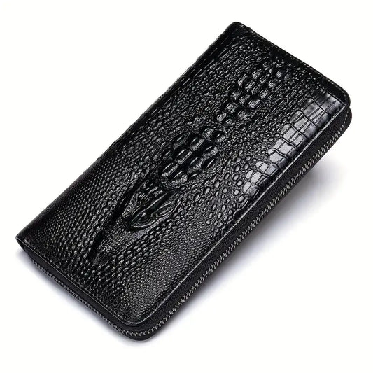 Crocodile Pattern Vintage Genuine Leather Long Wallet For Men