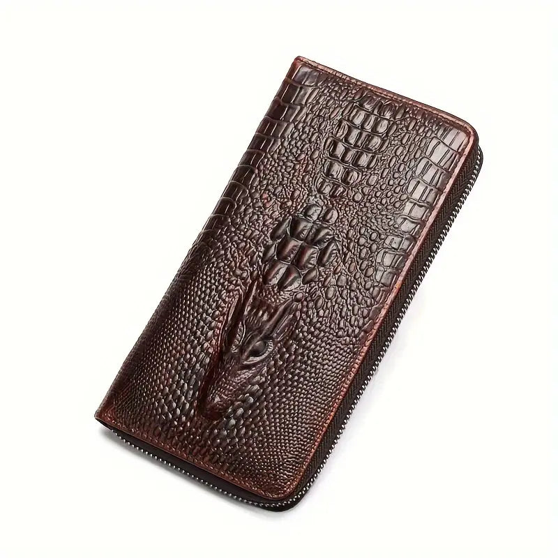 Crocodile Pattern Vintage Genuine Leather Long Wallet For Men