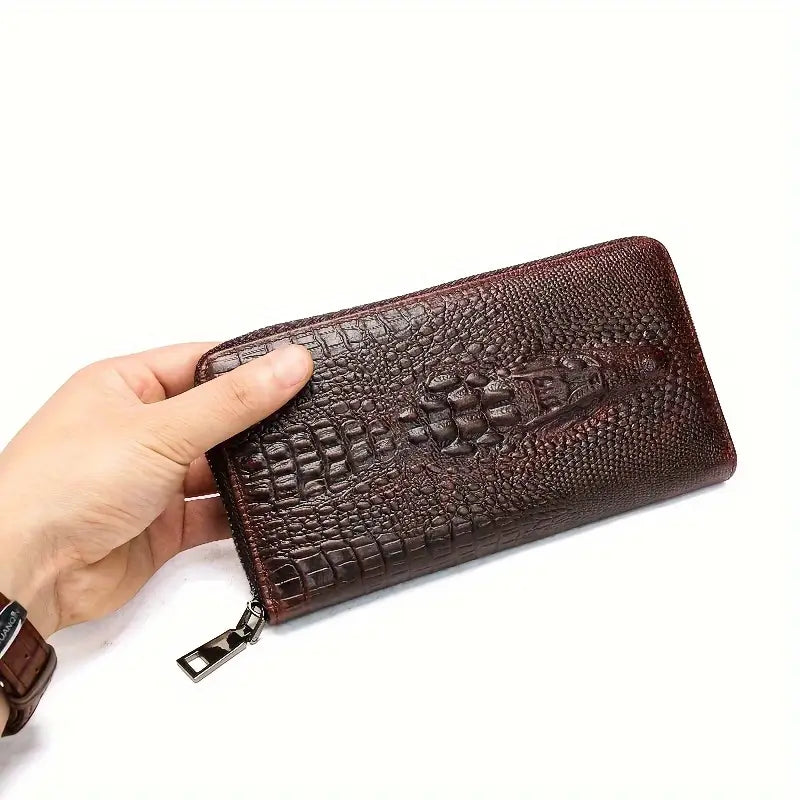 Crocodile Pattern Vintage Genuine Leather Long Wallet For Men