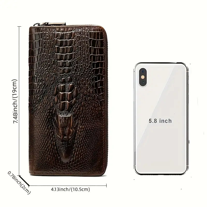 Crocodile Pattern Vintage Genuine Leather Long Wallet For Men