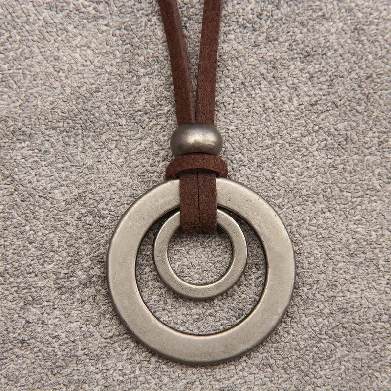 Retro Simple Double Ring Alloy Pendant Necklace