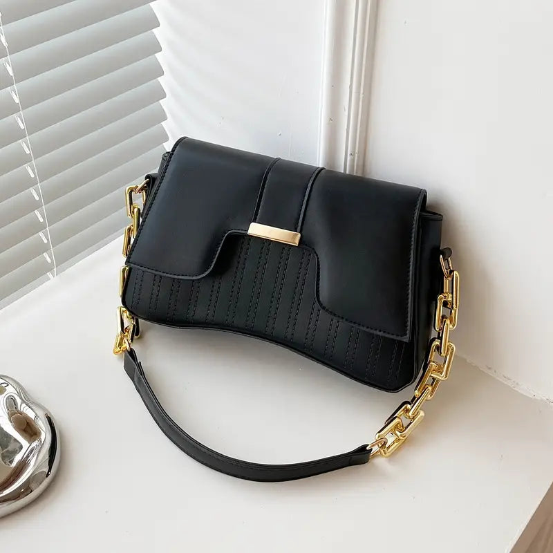 Leather Shoulder Bag with Buckle Closure