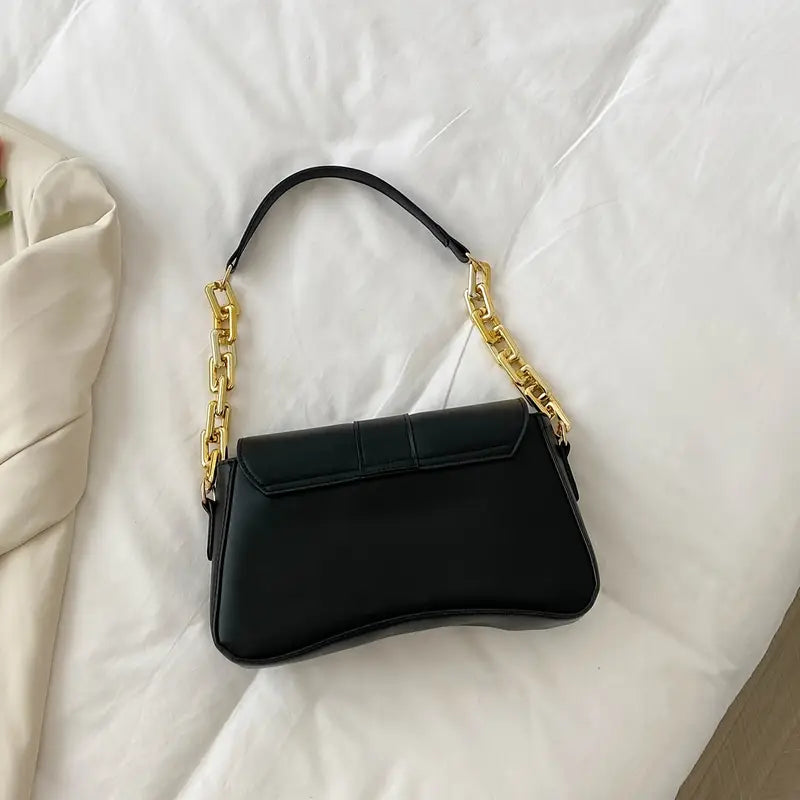 Leather Shoulder Bag with Buckle Closure