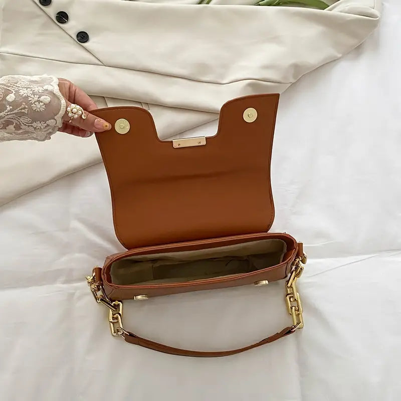 Leather Shoulder Bag with Buckle Closure