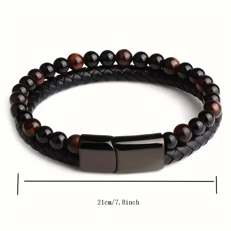 Natural Stone Double Layer Faux Leather Bracelet,