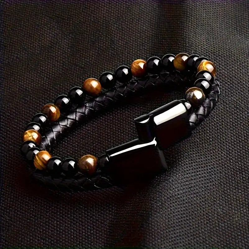 Natural Stone Double Layer Faux Leather Bracelet,