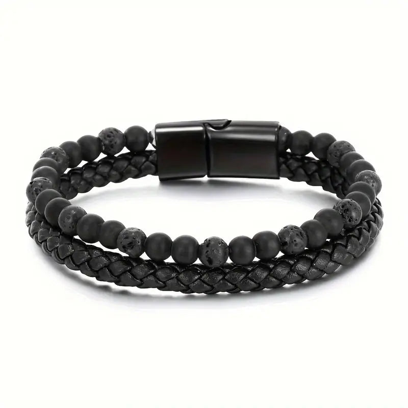 Natural Stone Double Layer Faux Leather Bracelet,