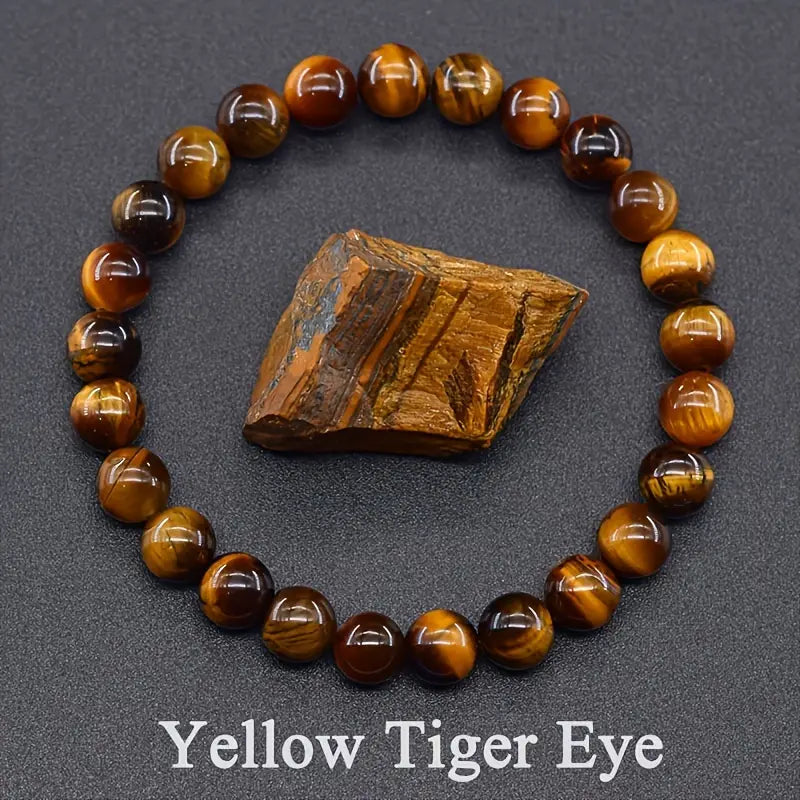 Men's Classic Casual Tiger Eye Stone Bead Bracelet