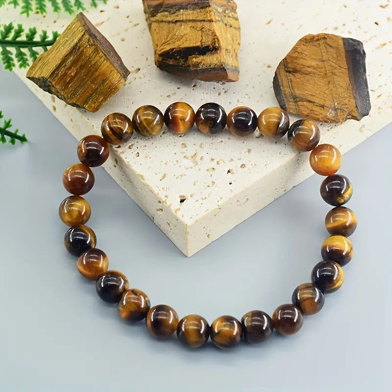 Men's Classic Casual Tiger Eye Stone Bead Bracelet