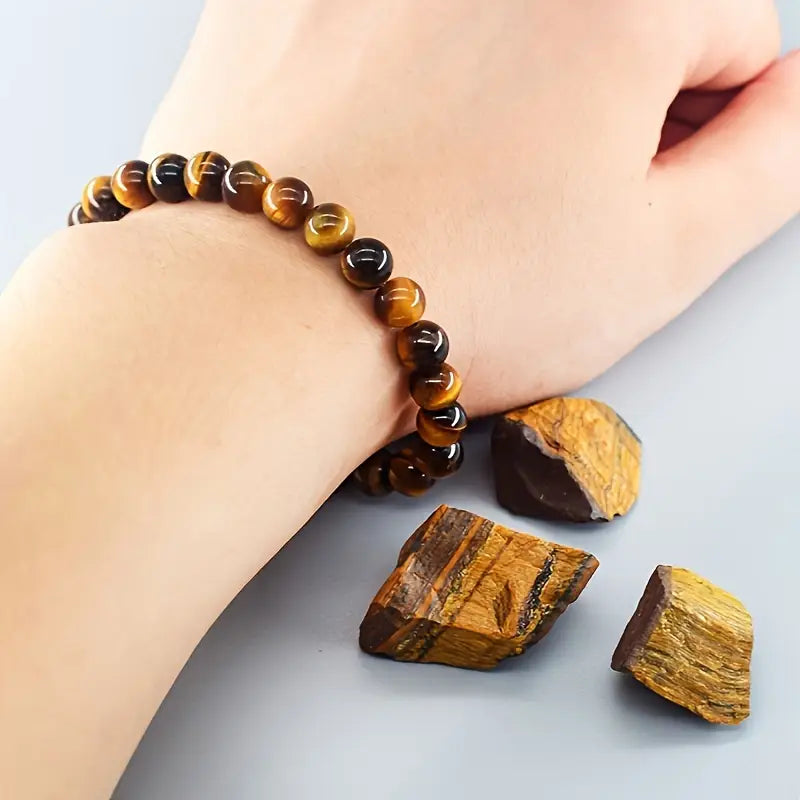 Men's Classic Casual Tiger Eye Stone Bead Bracelet